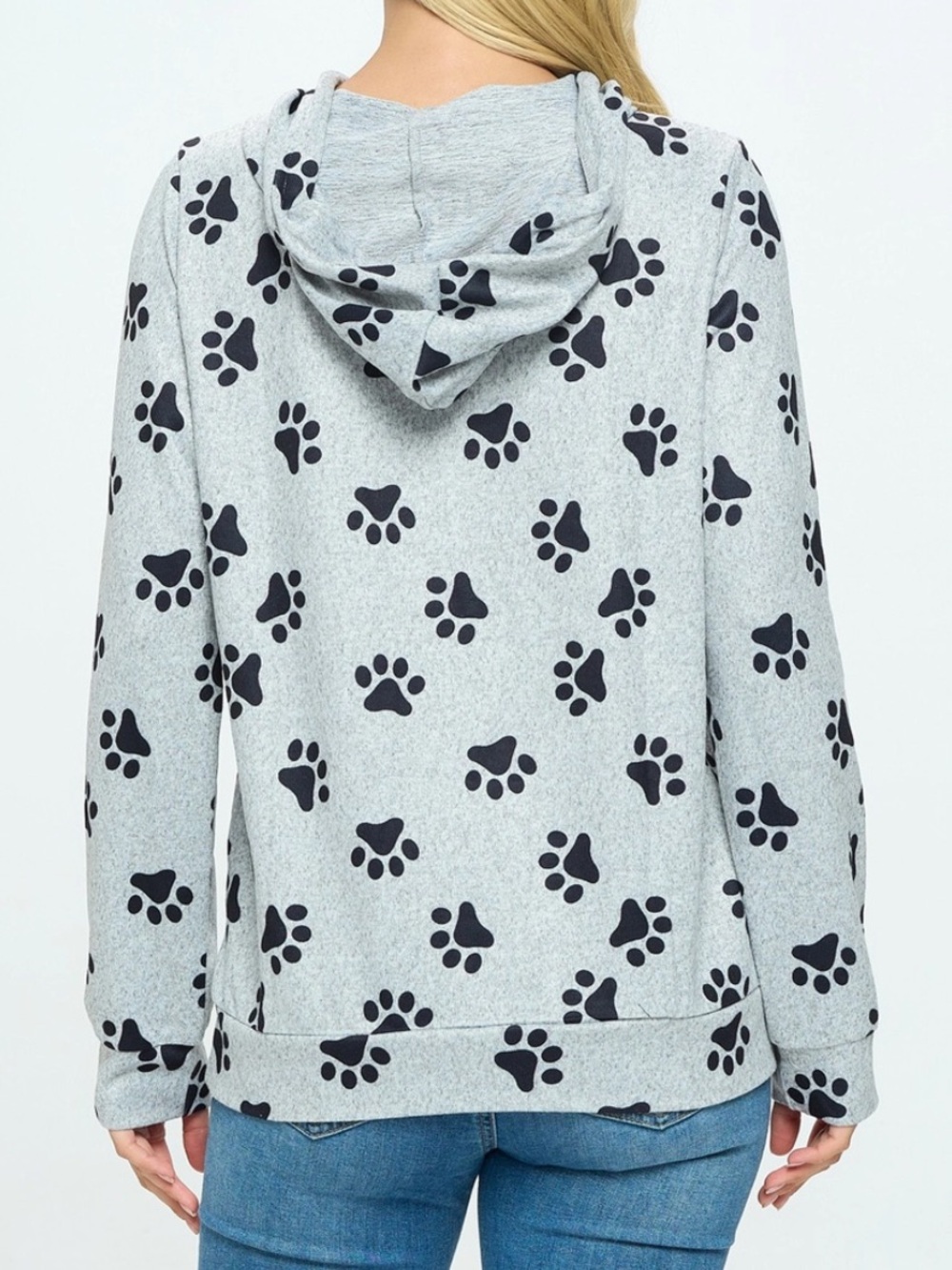 LA Soul Gray & Black Paw Print Long Sleeve Hooded Pullover Sweatshirt Size L - Picture 2 of 9